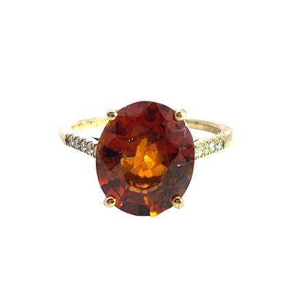 Modern 14KY gold, hessonite garnet and diamond ring