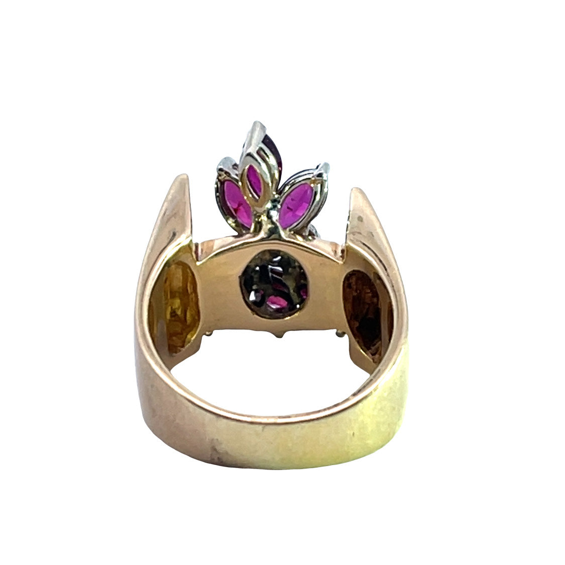 Modern 14KY gold, ruby and diamond cocktail ring