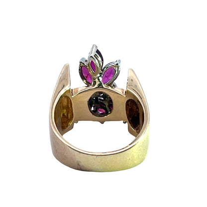 Modern 14KY gold, ruby and diamond cocktail ring