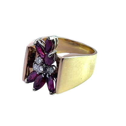 Modern 14KY gold, ruby and diamond cocktail ring