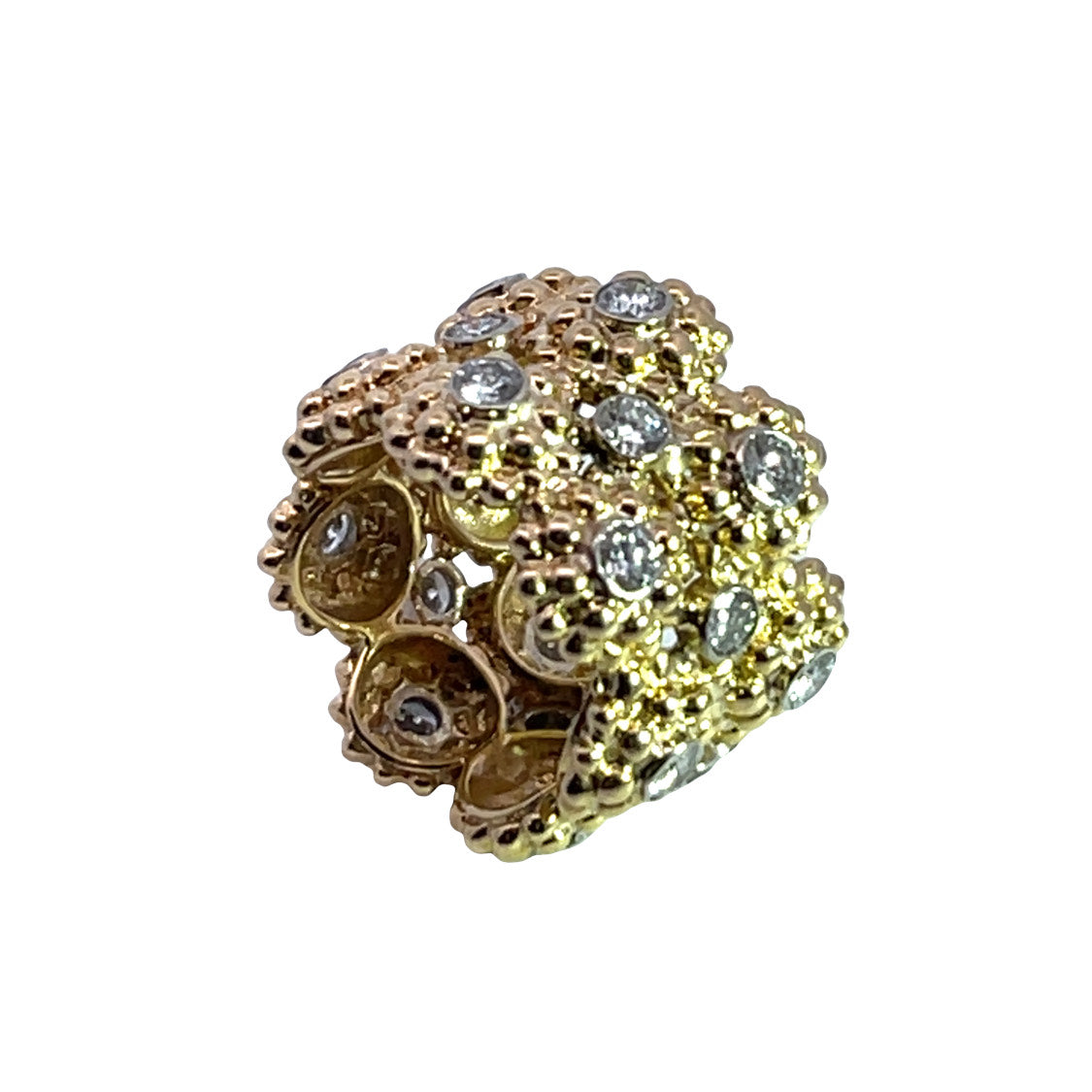 Modern 18KY and white gold wide textured diamond band ring