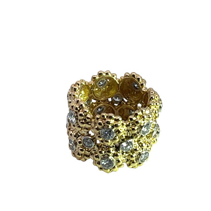 Modern 18KY and white gold wide textured diamond band ring