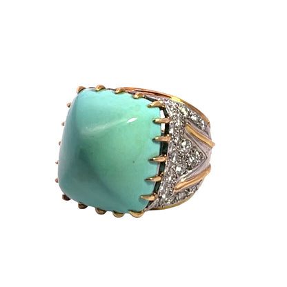 Modern 18KY and white gold with diamond, turquoise ring