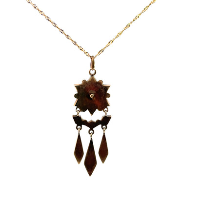 Victorian 18KY gold, 10KY gold, onyx and seed pearl pendant