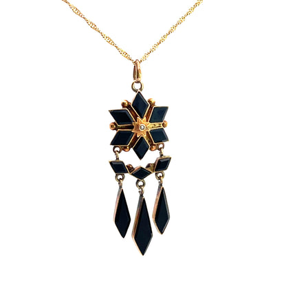 Victorian 18KY gold, 10KY gold, onyx and seed pearl pendant
