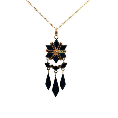Victorian 18KY gold, 10KY gold, onyx and seed pearl pendant