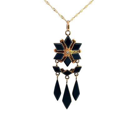Victorian 18KY gold, 10KY gold, onyx and seed pearl pendant