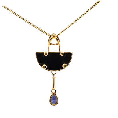 Modern 18KY gold, citrine, iolite, and ammolite pendant with chain