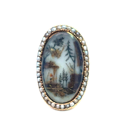 Georgian 15KY gold seed pearl and human hair mourning ring