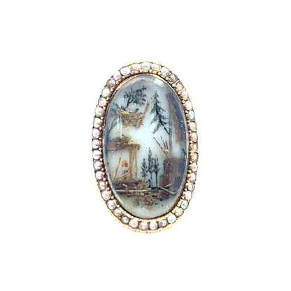Georgian 15KY gold seed pearl and human hair mourning ring