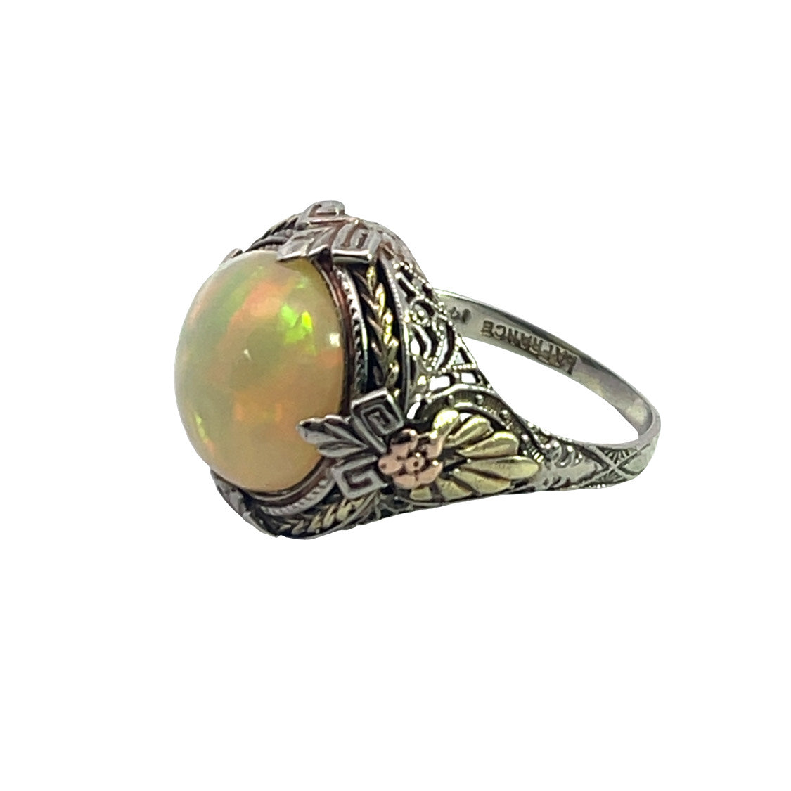 Victorian 14K white, yellow and rose gold African opal