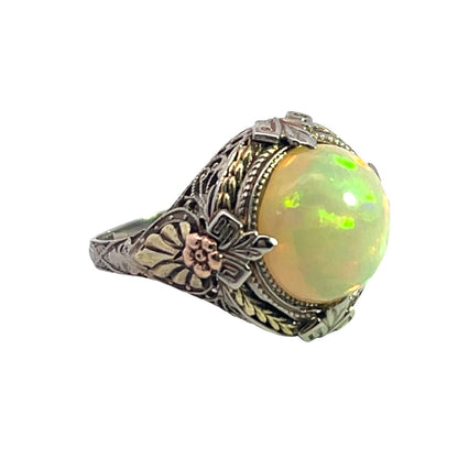 Victorian 14K white, yellow and rose gold African opal