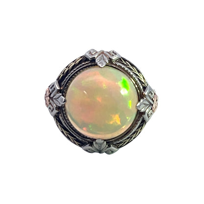 Victorian 14K white, yellow and rose gold African opal