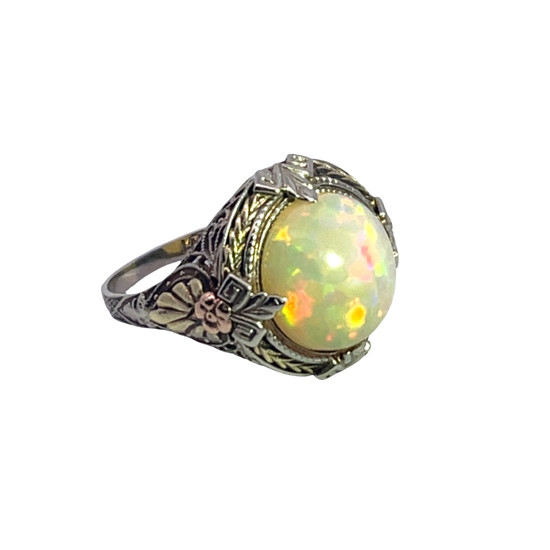 Victorian 14K white, yellow and rose gold African opal