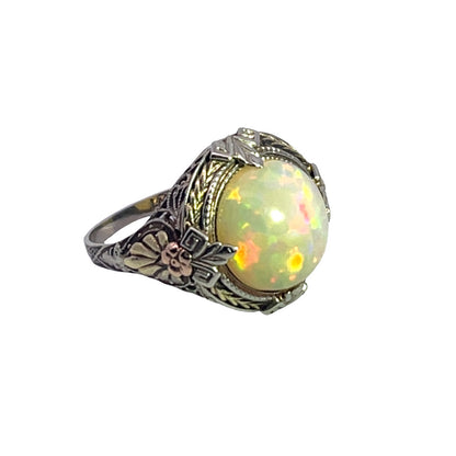 Victorian 14K white, yellow and rose gold African opal
