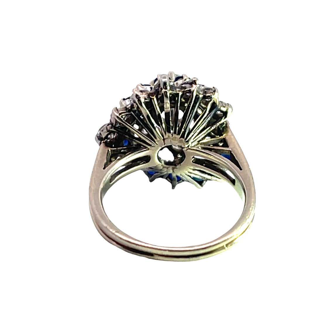 Mid Century Modern 18K white gold diamond and sapphire cocktail ring