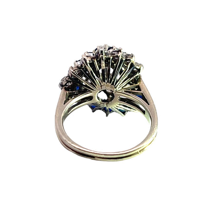 Mid Century Modern 18K white gold diamond and sapphire cocktail ring