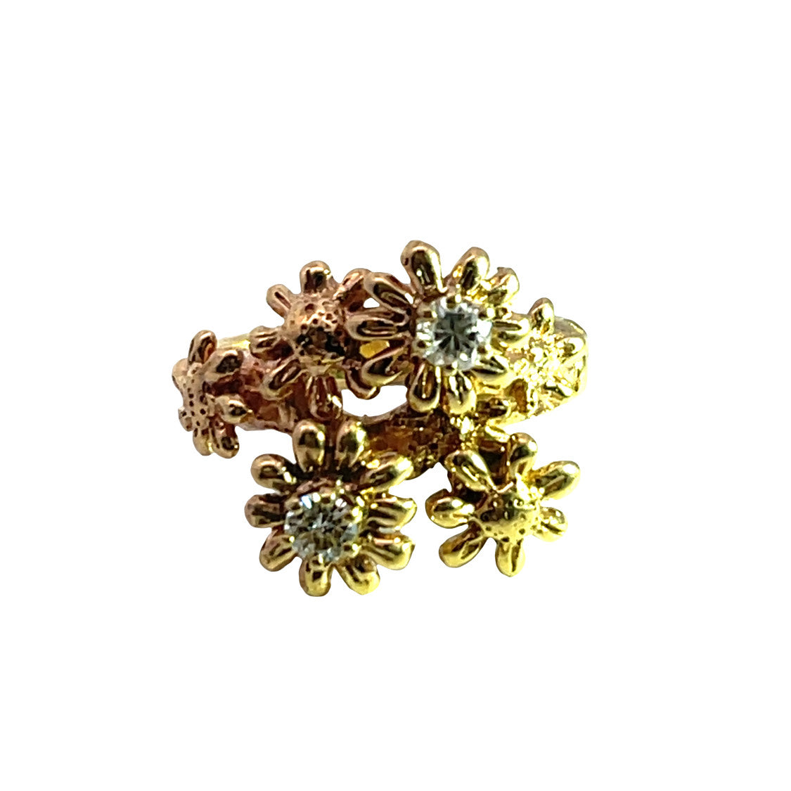 Modern 14KY gold and diamond floral ring
