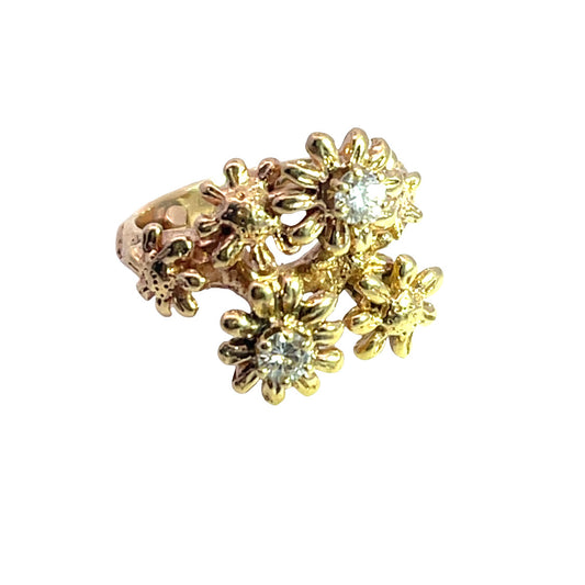 Modern 14KY gold and diamond floral ring