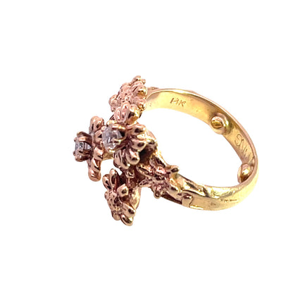 Modern 14KY gold and diamond floral ring