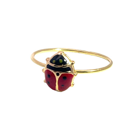 Modern 18KY gold and enamel 'Ladybug' ring