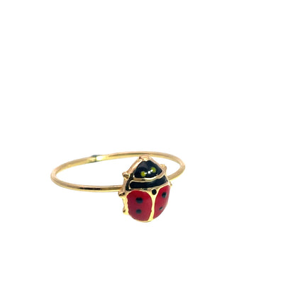 Modern 18KY gold and enamel 'Ladybug' ring
