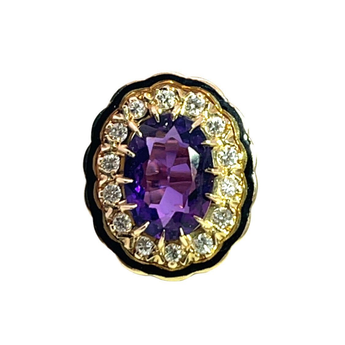 Victorian Revival 14KY gold amethyst, diamond and enamel cocktail ring