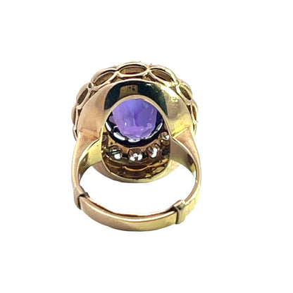 Victorian Revival 14KY gold amethyst, diamond and enamel cocktail ring