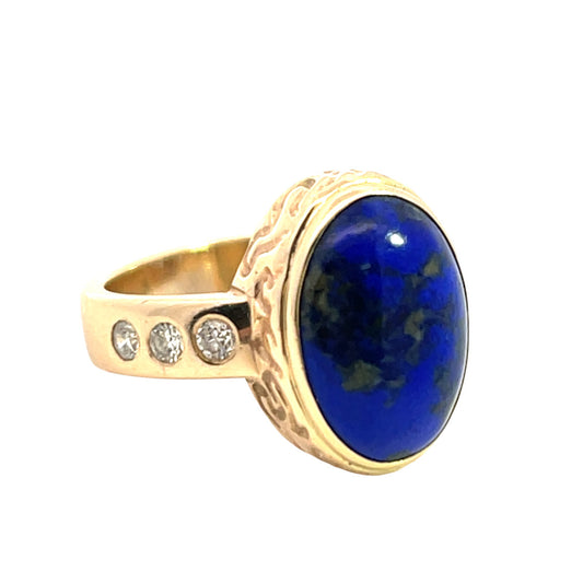 Modern 14KY gold, diamond and lapis ring