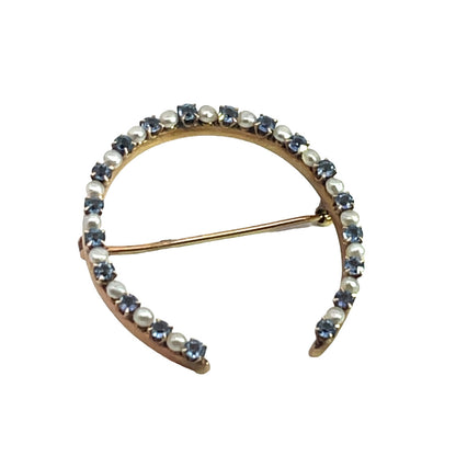 Modern 14KY gold, sapphire and pearl Krementz horseshoe pin