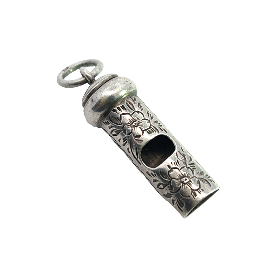 Victorian Sterling Silver Floral Nanny whistle pendant