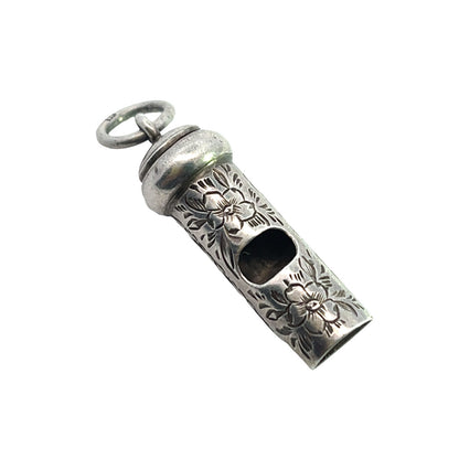 Victorian Sterling Silver Floral Nanny whistle pendant