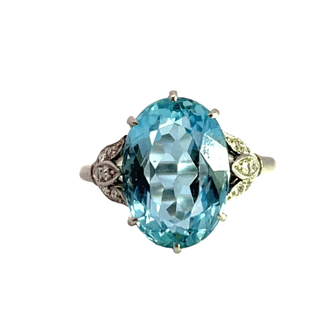 Art Deco 14K white gold, aquamarine and diamond ring