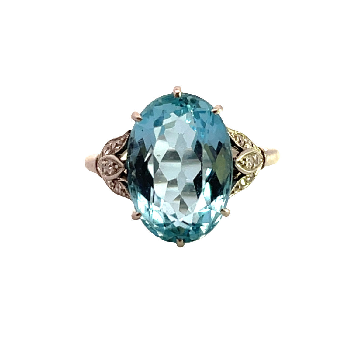 Art Deco 14K white gold, aquamarine and diamond ring