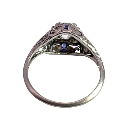 Art Deco platinum, diamond and sapphire ring