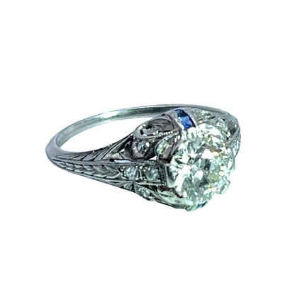Art Deco platinum, diamond and sapphire ring