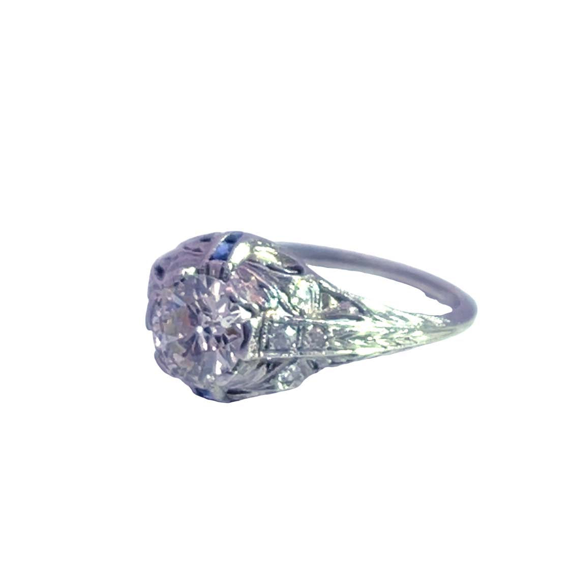 Art Deco platinum, diamond and sapphire ring