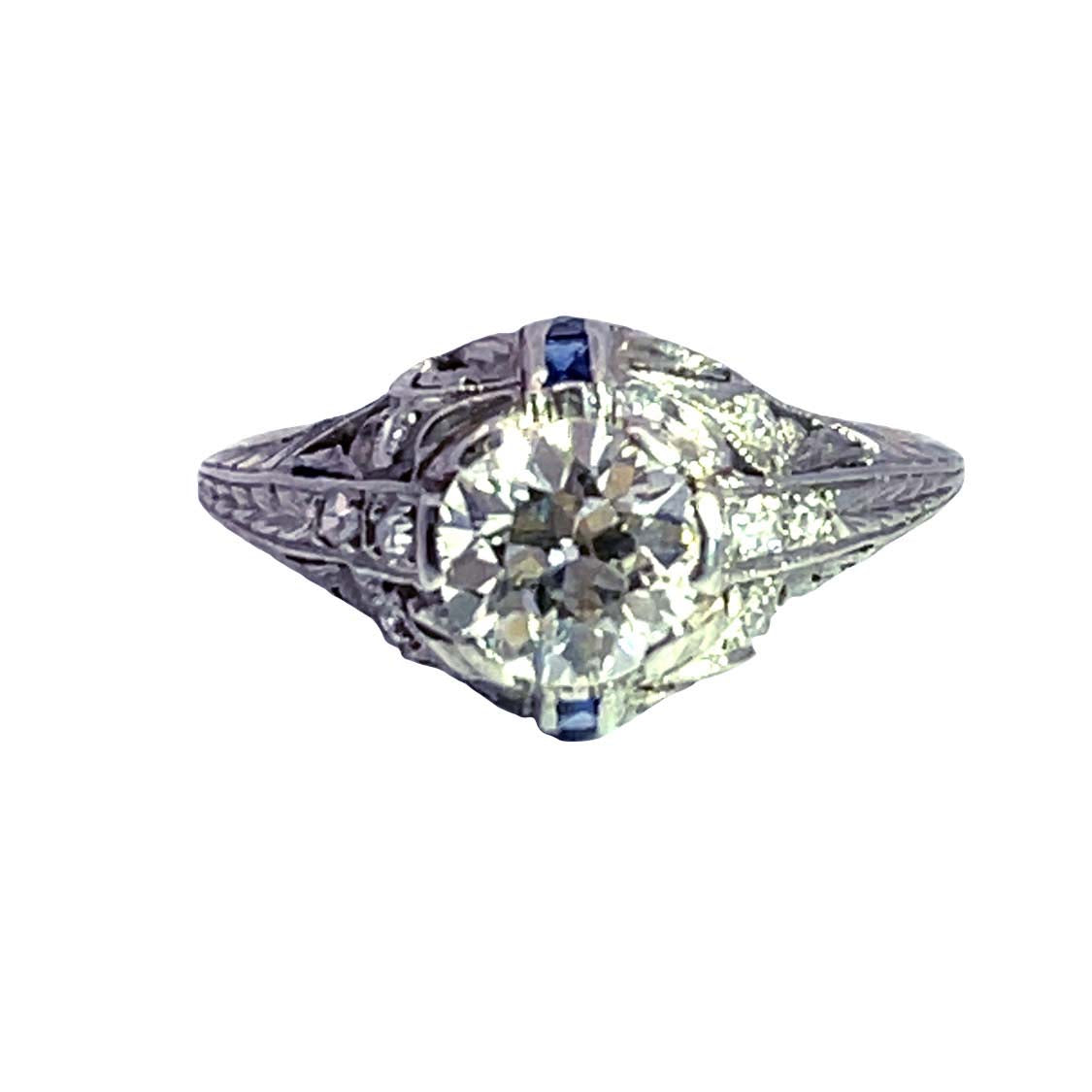 Art Deco platinum, diamond and sapphire ring