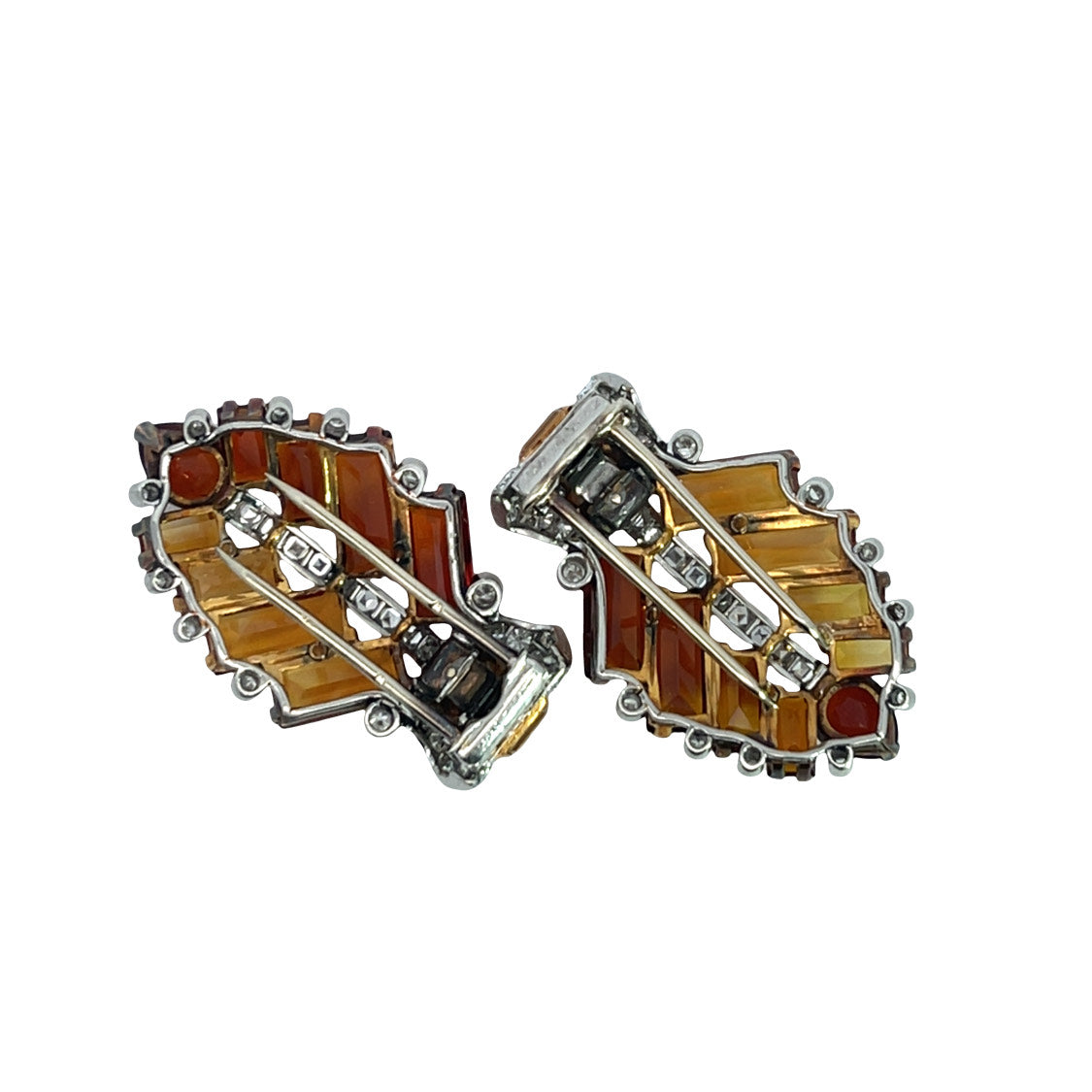 Art Deco 18K white and yellow gold Cartier citrine and diamond dress clips