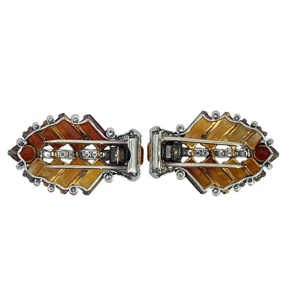 Art Deco 18K white and yellow gold Cartier citrine and diamond dress clips