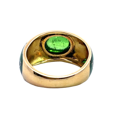 Modern 22Ky gold, emerald cabochon and enamel ring