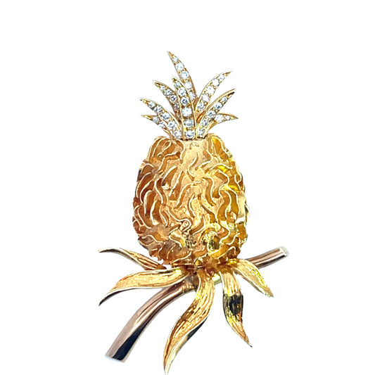 Modern 18KY gold and diamond pineapple dress clip