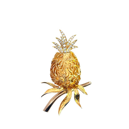 Modern 18KY gold and diamond pineapple dress clip