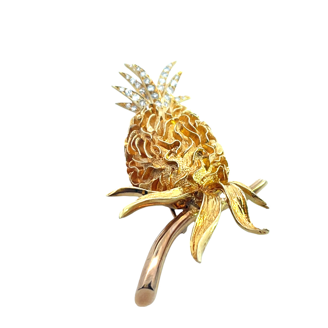 Modern 18KY gold and diamond pineapple dress clip