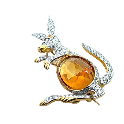 Modern 18KY gold, diamond and citrine kangaroo brooch