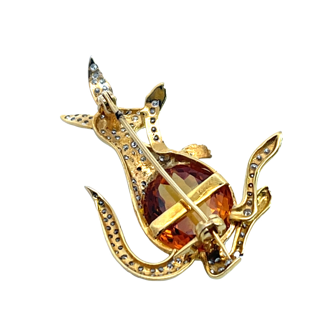 Modern 18KY gold, diamond and citrine kangaroo brooch