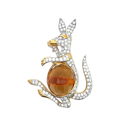 Modern 18KY gold, diamond and citrine kangaroo brooch
