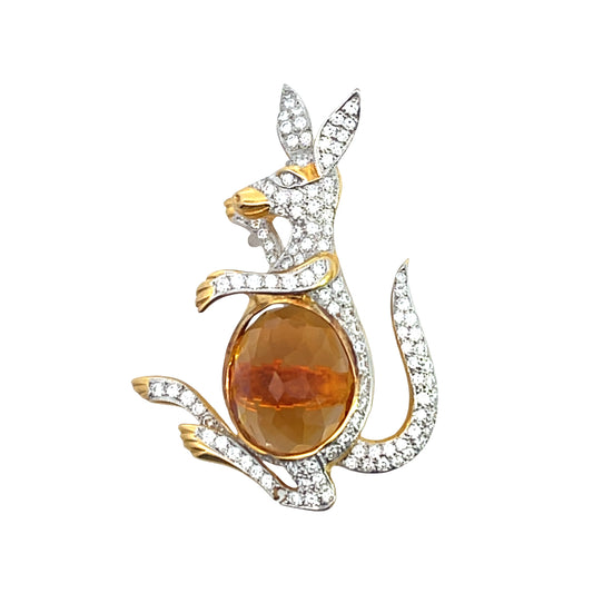 Modern 18KY gold, diamond and citrine kangaroo brooch