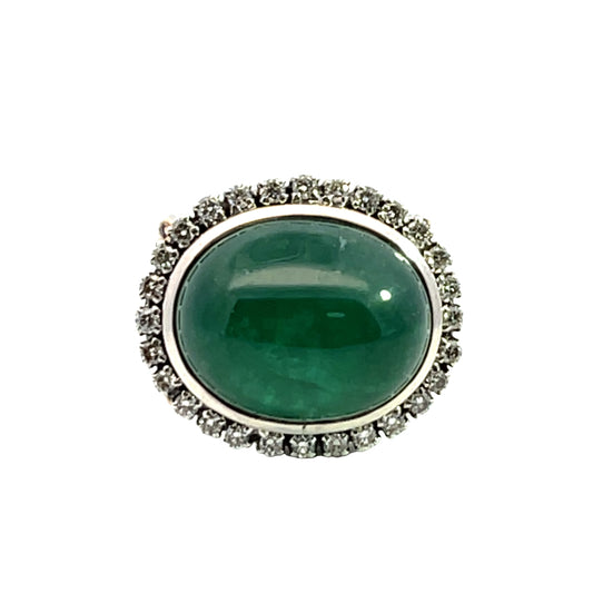 Modern 18KY gold, sterling silver, diamond, ruby and emerald cabochon ring