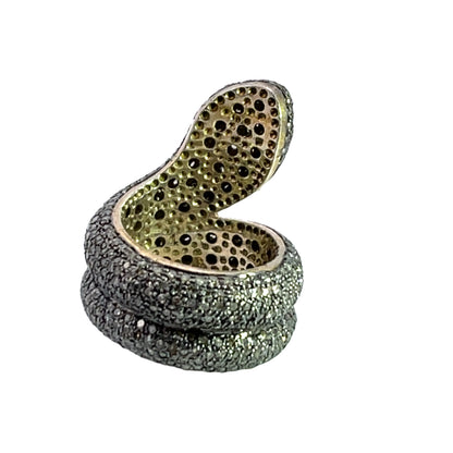 Modern Sterling Silver, gold, diamond and ruby coiled snake ring